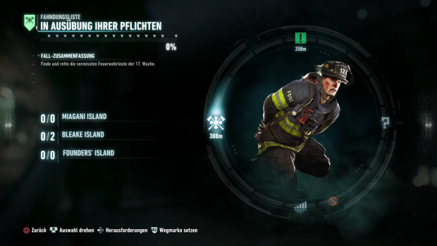 Per Kreismenü wählt der Spieler zwischen Haupt- und Nebenmissionen. (Screenshot: Golem.de)